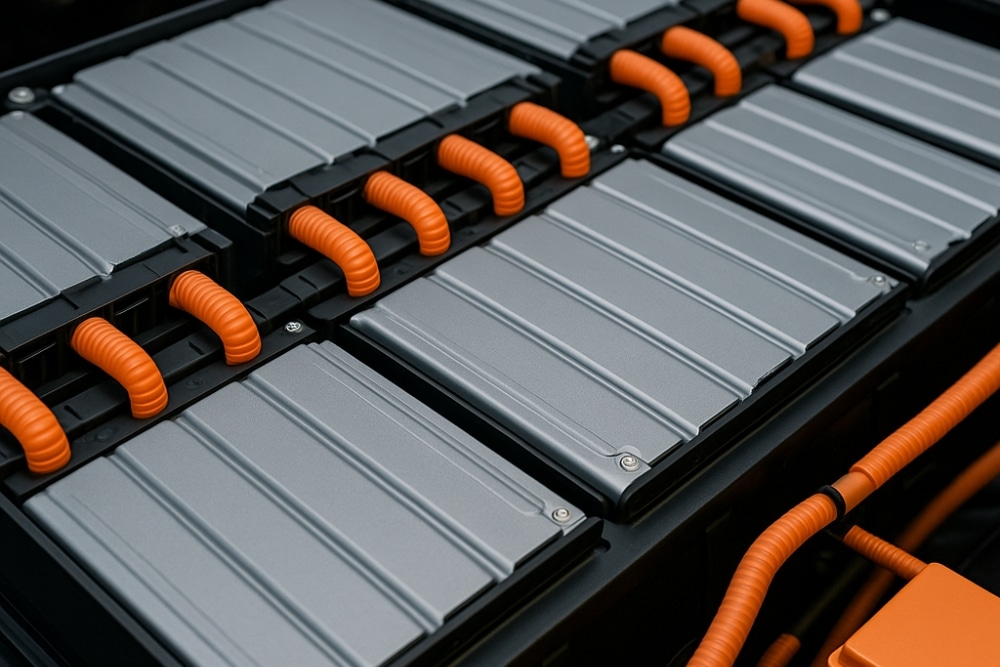 Close-up view of an electric vehicle battery, Summer EV & Hybrid Battery Tips for Merriam Drivers: Maximize Battery Life Now
